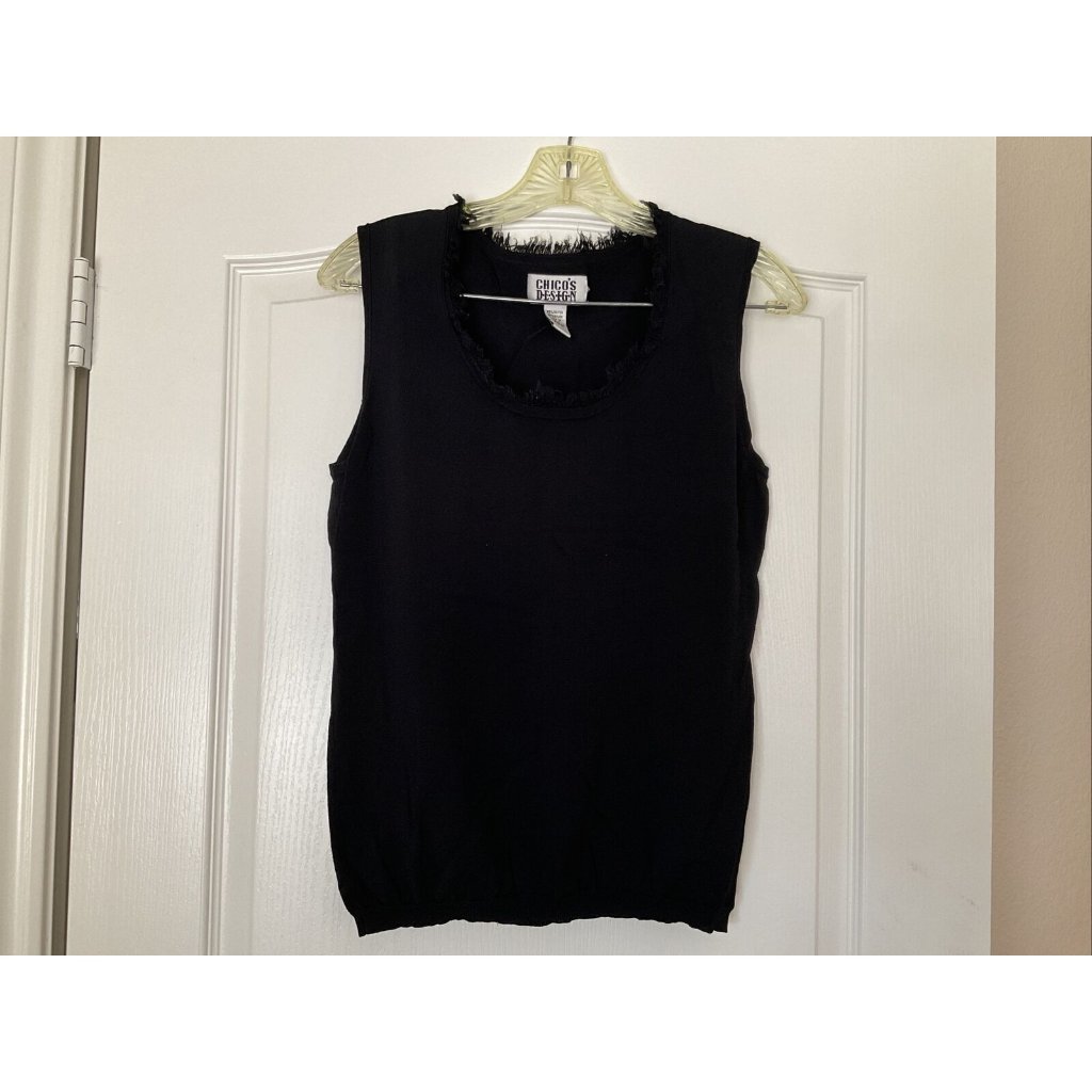 Chicos Design Vintage Knit Tank Top Sz 2 Large Black Stretch Scoop Neck 90s